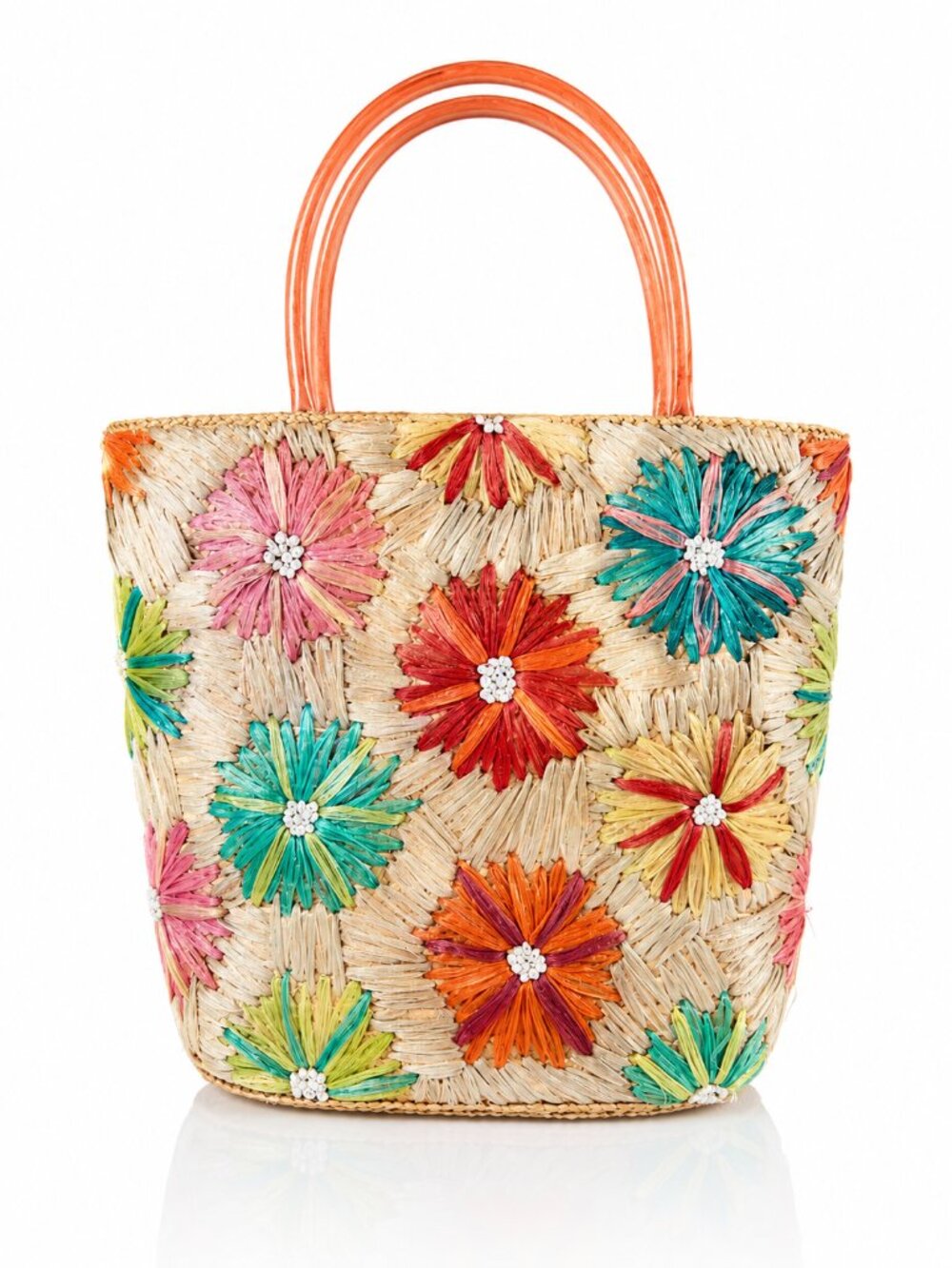 Vintage LIMITED Handmade Raffia Colorful Floral Tote Bag